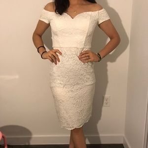 Pure White Lace off-shoulder bodycon dress